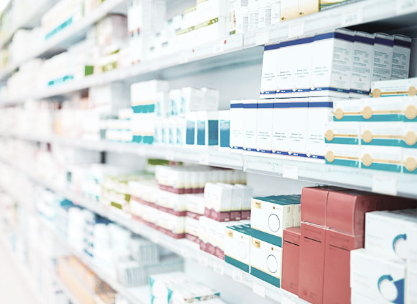 Medicine shelf in a pharmacy